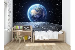 OEDIM Fotomural Vinilo Para Pared Infantil La Tierra desde La Luna | Fotomural para paredes | Mural | Vinilo Decorativo | Varias Medidas 150 x 100 cm | Decoración comedores, salones, habitaciones...