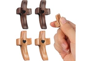 LOGHOHU 4 Stück Handschmeichler Kreuz,Handgehaltenes Schutzkreuz aus Holz,Walnussholz und Wachsbaumholz Tragbares Gebetskreuz,Hand geschnitztes Herzform Liebeskreuz für Deko Taufe Kommunion Andachtsgebete