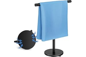 ANMEISH Hand Towel Holder Stand Black,T-Shape Fingertip Towel Rack Stainless Steel, Free-Standing Towel Stand with Suction Cup Base, Rust-Proof for Bathroom Vanity Countertop