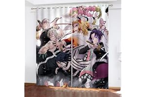 Fgolphd Demon Anime Muster Verdunkelungsvorhänge Für Jungen Und Mädchen Schlafzimmer Kinderzimmer Perforierte Vorhänge (11,280 × 180CM)