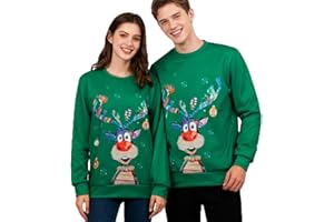 BINGQILING Hässliche Weihnachtspullover Damen Herren Lustige, Warme Ugly Christmas Sweater Unisex Baumwolle Weihnachtsshirt Langarm Pulli Basic Rundhals Hirschkopf Muster Herbst Winter
