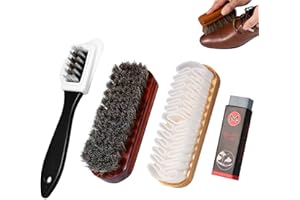 KORSAOT Brosse Daim Ensemble de 4 Pièces, Brosse Daim Chaussures& Nubuck Cuir, avec Brossee à Crinière de Cheval, 4 Côtés Brossee Nubuck Poils en Laiton et Gomme - Nettoyage Doux pour Chaussures, Accessoires