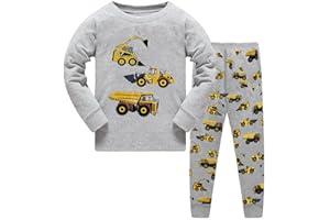 LXKA Boys Pyjamas Digger Kids Pjs Tractor Dinosaur Shark Car Clothing Little Toddler Winter Pajamas Children Clothes Sleepwear 100% Cotton Long Sleeve Shirts 2 Pieces Clothes Outfits 2-8 Years