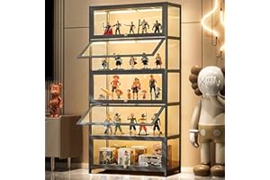 Scribora Vitrina con puerta de vidrio acrílico, vitrina de 5 niveles, organizador de juguetes coleccionables, estantería para dormitorio, rincón de lectura, habitación de niños, bambú (puerta abatible