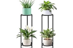 KHayRovies 2 Tier Tall Plant Stand Indoor, 2Pcs Black Corner Round Plant Stand for Outdoor Multiple Plants, Metal Flower Pot Stands Holders Plant Shelf Display Rack for Balcony Living Room Garden