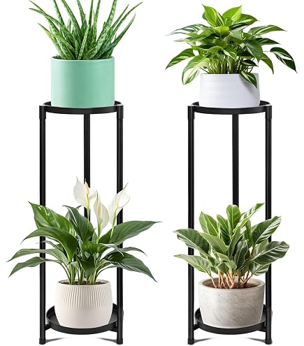 Metall Pflanzenständer 2 Etagen - 64 Cm Hoch, Für Drinnen & Draußen, 2 Stück