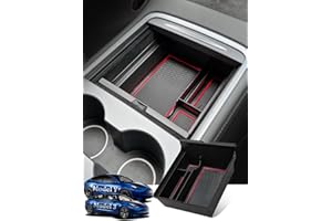 ASZSK Tesla Model Y Model 3 2021 2022 2023 Boîte de Rangement pour Console Centrale, Plateau d'Organiseur Cachée avec Tapis Antidérapants, Accessoire Intérieur Model Y 3 [Pas pour Model 3 2024], Rouge