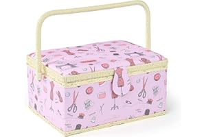 NOTIONSLAND Sewing Baskets for Home, Large Sewing Box for Storage and Organisation, Sewing Basket with Accessories, Gift for Christmas, Thanksgiving, Mother's Day (Rink)