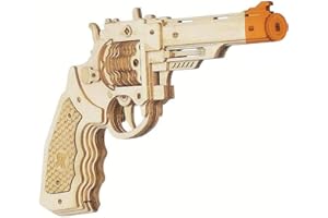 ROKR Gumowy pistolet, model drewniany, zestaw do montażu | puzzle 3D, drewniany zestaw do budowania, model mechaniczny dla dzieci, młodzieży i dorosłych (rewolwer Corsac M60)