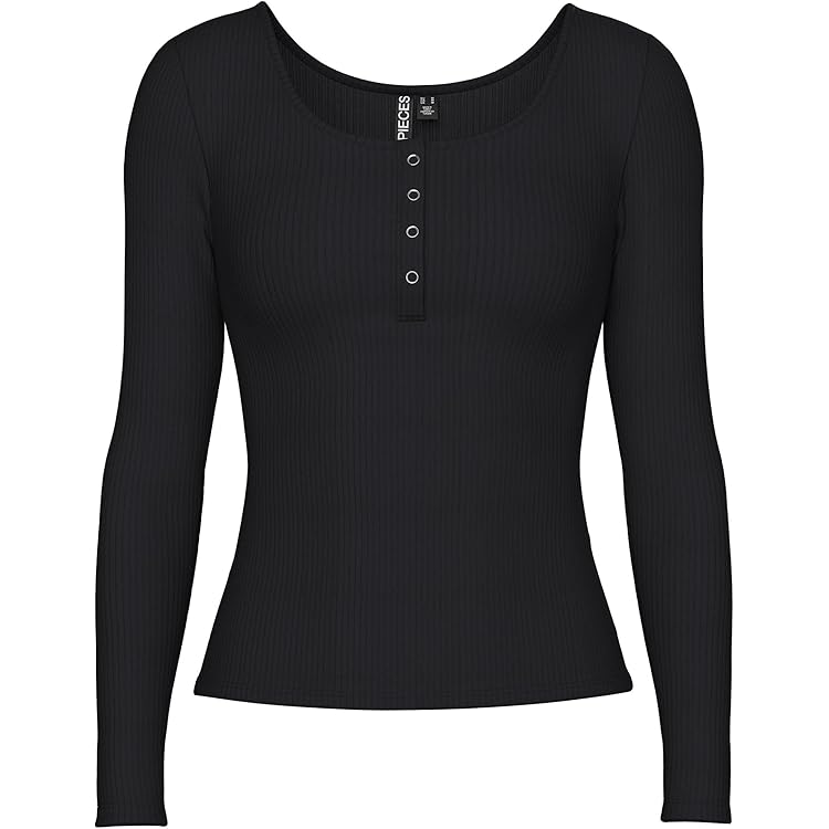 Fessceruna Damesshirt met lange mouwen, U-hals, slim fit, pullover