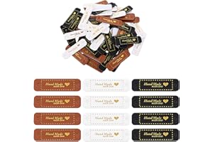 Vin Beauty Lot de 72 étiquettes faites à la main à coudre - Douces - Fabriquées à la main avec amour - Cuir synthétique - Avec trous pour vêtements, sacs et projets de bricolage (marron, blanc, noir)