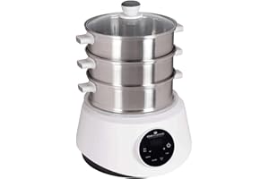 ‎KEMAR KITCHENWARE KFS-3000 Dampfgarer, Hot Pot, Fondue mit Touch Display, 3 Dampfkörbe aus Edelstahl, 4 Programme, Timer, Steamer (KFS-3000 Standardausführung)