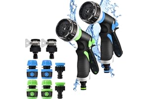 KULAMO Pistola de Riego(2-Pack), 8 Modos Pulverizar Ajustable Pistola de Agua de Alta Presión, Pistola de Agua, Pistola pulverizadora para Riego del Césped, Limpieza de Jardines-Aceras, Baño de Mascotas