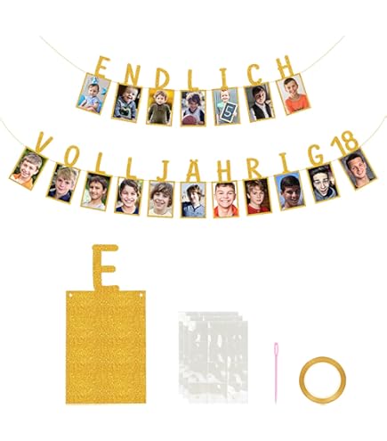Smlper Fotogirlande 18. Geburtstag - 18 Bilderrahmen Mit Glitter Für Geburtstagsdeko