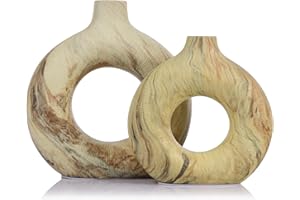 QIANLING Lot de 2 vases en céramique - Vase rond en forme de beignet - Décoration moderne - Vase de table rustique vintage pour salon, salle à manger, cuisine, bohème, ferme, mariage et décoration de la maison