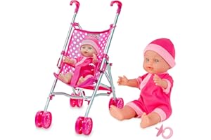 Molly Dolly My First Dolls Pram & Doll Set - Girls Toy Doll Stroller - Baby Doll Pram - Dolls Pushchair - Toy Pram Buggy