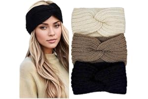 TERSE Stirnband Damen Winter, Winter Stirnband Damen Strick, Haarband Breit, Ohrenwärmer Verdicken Stirnbänder Mädchen, Gestrickte Headwrap Kopfband Elastische 3 Stück
