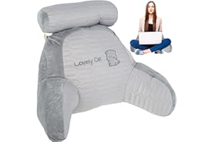 Jokapy Lesekissen für das Bett, bequemes Bett-Lesekissen, Rückenlehne, Lendenkissen mit Armlehne, abnehmbares Rückenlehnenkissen zum Lesen und Entspannen (Katze, Eisseide (M))