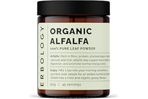 Erbology Poudre de luzerne biologique 90 g – 45 portions – Favorise la santé des os et de l'intestin – Riche en vitamine A, calcium et fer – provenant de sources durables directement de la ferme –