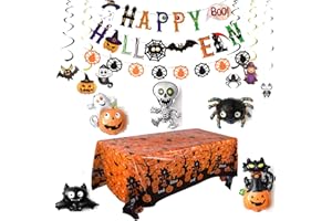 Anguxer 30 Pezzi, Kit di Decorazioni per Feste di Halloween Includono Striscioni di Halloween, Ciondoli a Spirale, Palloncino in Alluminio, Halloween Decorazioni Tavola per Esterno