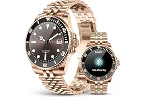 SOUYIE 2025 AI Smart Watch, DA GPT Waterproof Round Watch, 1.19" AMOLED Display, 24/7 Heart Rate, Blood Pressure/SpO2/Sleep Tracker, 100+ Sports Fitness Tracke, Compatible Android and iOS Gold Metal