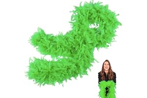 POPOYU Green Feather Boas Thick Fancy Dress for Women,Girls,80g 2m/6.6ft Natural Turkey Feather Boa Fruit Green,Party Fluffy Boa Feather Scarffor Bulk for Adult,Kid,Wedding Bachelor Halloween Christmas Party