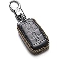 Vitodeco Genuine Leather Keyless Entry Remote Control Smart Key Case Cover with Leather Key Chain for 2019 RAM 1500 (4-Button, Black)