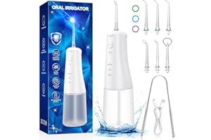 QUNLER Water Dental Flossers for Teeth Cordless: Oral Irrigator Portable 310ML 6 Jet Tips Rechargeable Tooth Flosser Teeth Braces Pick IPX7 Waterproof Irrigation Cleaner for Travel Home Use