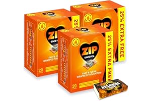 1 X Packs of 20 Zip Fast & Clean Wrapped Firelighters Long Burning Reliable for Open Fires BBQs Stoves Chimineas & KasaBona Safety Matches (3 X 20 CUBES)