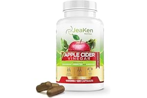 ‎JEAKEN JEAKEN APFELESSIG KAPSELN - 120 Hochfeste Apple Cider Vinegar Kapseln für einen gesunden Stoffwechsel Verbessert mit Seagreens, Grünem Tee und Chrom - Allergenfrei – Reich Antioxidantien, vegane