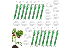 HIQE-FL 15 metalowych haczyków na pomidory, z 15 klamrami do roślin i liną 10 m, uchwyt na rośliny pomidorowe, klipsy ogrodowe, haczyki do podtrzymywania pomidorów, odpowiednie do mocowania roślin (A)