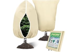 ARDFFA 2-teilig Pflanzenvlies Frostschutz 80x120cm, Winterharte Abdeckhauben mit Reißverschluss & Kordelzug für Kübelpflanzen, Olivenbäume, Palmen, Sträucher - 70GSM Atmungsaktiv Gartenvlies Jacke, Beige