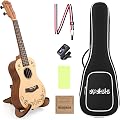 Shaevle Ukulélé 23 pouces Kit de ukulélé de concert pour débutants adultes | Ukulélé à dos arqué - Comprend un support, une housse, un accordeur, une sangle, des cordes et un chiffon de nettoyage