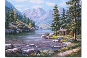 Fuumuui Dipingi con i Numeri Adulti e Bambini Principianti Include Pennelli e Colori Acrilici 40 x 50 cm - Paesaggio, Capanna sul Fiume