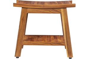 ROSE HOME FASHION TeakMama Teak Wood Bath Spa Shower Stool Corner Bench Stool, Grade-B All Teak Wood Corner Seat Shower Bench/Stool Assembled Required