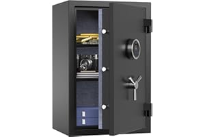 RPNB Digital Fireproof Safe Box, Biometric Fingerprint Fire Proof Safe with Touch Screen, Removable Shelf and 3 Spoke Safe Handle, Suitable for Home Office Hotel, 60 L, Black