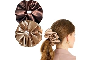 Annauiy 2 Pieza Coleteros pelo Mujer,Gomas de Pelo Grandes de Seda Satinada,Elásticos Colores para Mujer y Chica-Marrón oscuro y Marrón claro,Tamaño XL: 8CM
