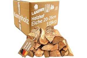 Landree Kaminholz Eiche 18 kg für Holzofen, Lagerfeuer, Feuerschale und Ofen, 20-25 cm Scheitlänge, kammergetrocknet, Holz, Brennholz, Wood vom Familien-Holzhof aus Schleswig Holstein