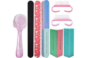 Cepillo Fregar Uñas,CHENKEE 8 pzs Cepillos para Uñas Manicura Cepillo Polvo Mango de Plástico Cepillo Uñas Mango Largo ​Cepillo de Limpieza con Juego de Lima de Uñas para Limpiar las Uñas