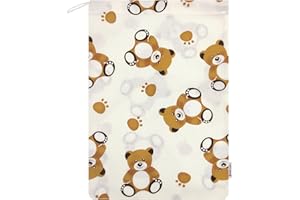 PANINI TESSUTI Sacchetto per il cambio asilo nido in 100% Cotone 34x44 cm sacco porta indumenti bavaglini (Orsetto Peluche, Sacchetto)