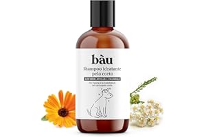 BÀU Bau Cosmesi Shampoo per Cani Idratante con Pelo Corto Lenitivo e Nutriente - Senza Parabeni e Siliconi, Naturale e Bio con Aloe Vera, Calendula, Proteine della Seta, Arancia Rossa - 250 ml