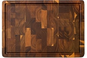 Matakumi Tagliere Legno – Tagliere in Legno di Acacia con Manici Laterali, Scanalatura per Il Succo e Legno di Testa per Mantenere Il Coltello Affilato – A Due Lati (40 x 30 x 3 cm)