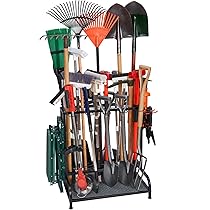 SucceBuy 16 Slot Organizzatore di attrezzi da giardino Porta attrezzi da giardino con ganci Ruote Supporto per rastrello a manico lungo per riporre il garage  15