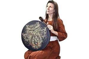 pologmase Tambour Chamanique, Tambour Chamane, Tambour Chamanique Fait Main, Tambour Sibérien, Tambour À Cadre avec Tambour, Outil du Son, Instrument Musique Spirituelle
