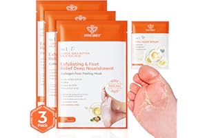 Modelones Foot Peeling Mask 3 Pack, Exfoliating Foot Mask for Dry Cracked Feet, Callus Dead Skin Remover, Additional 3 Pack Collagen Serum for Reviving Baby Soft Smooth Touch Feet, Women and Man