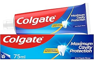 Colgate Maximum Cavity Protection Toothpaste 75ml, with Calcium Boost, Strengthens and Protects Enamel, Protects Against Cavities, Fluoride Toothpaste, Great Regular Flavour