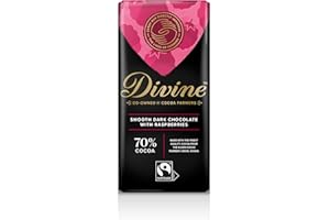 Divine 70% Dark Chocolate with Raspberries, 90 g bar