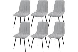 JIJIAN Set di 6 Sedie da Pranzo, Sedie Imbottite con Tessuto di Lino e Gambe in Metallo Nero, Design a Righe, per Sala da Pranzo, Soggiorno, Camera da Letto, Cucina, Soggiorno, Reception
