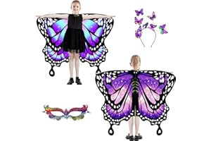 plainshe Alas de mariposa para niñas, ala de hadas de doble cara, disfraz de mariposa para Halloween, juego de 3 capas de mariposa