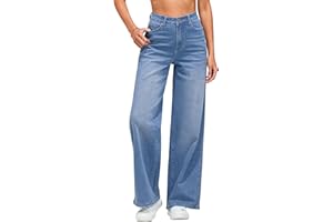 Vetinee Jeans da donna a gamba larga, a vita alta, elasticizzati